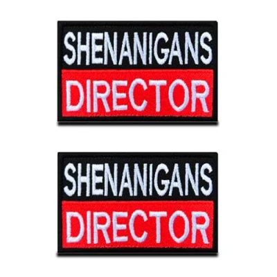 Image of 2 Pieces Shenanigans Director Patch Funny Combat Morale Applique Hook &amp; Loop Embroidered Fastener Biker Emblem for Clothes Clothing Jacket Jeans Vest Uniform Airsoft Dog Harness