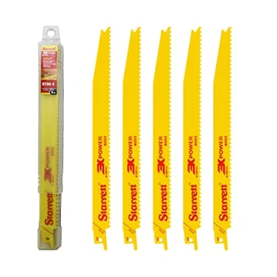 Image of Starrett Wood Cutting Reciprocating Saw Blade 5 Pieces BT96 Bi Metal 225 mm/9&quot; Inch 6 TPI Unified Shank Compatible with Bosch Dewalt Makita &amp; Many Others