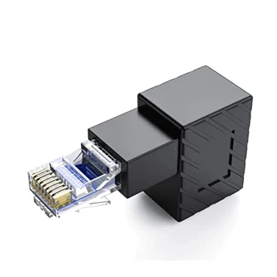 Image of innov8 90 Degree RJ45 Male to Female Extension Cat5 Cat6 Lan Network Connector Ethernet Adapter for Computers, Laptops, Routers (Down Angle)