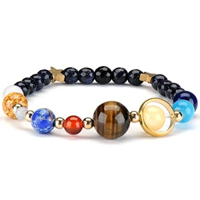 Image of Senlinmu Galaxy Solar System Bracelet Universe Nine Planets Star Natural Stone Beads Bracelets Bangles
