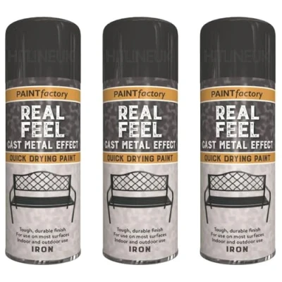 Image of HitlineUK Spray Paint 3 x 400ML Cast Iron Metal DIY Wood Plastic Effect