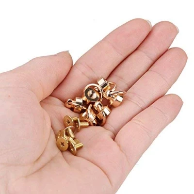 Image of HEEPDD 20 Sets Rivet Stud with Ring, 8mm O Ring Round Head Screwback Button Studs Screw Kit for Purse Wallet Handbag Phone Case Decoration(Gold)