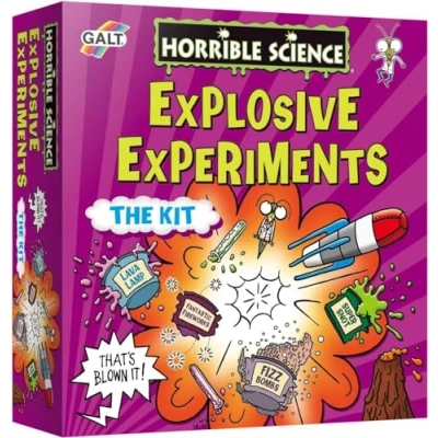 Image of Galt Explosive Experiments Horrible Science Kit for Kids and Childrens Craft Set, 8 Fun STEM Experiments, Lab Book, Guide, Rocket, Lava Lamp, Volcano, Slime Making More Ages Years +