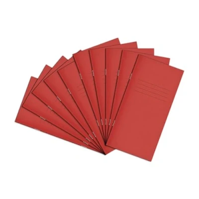 Image of Rhino 8 x 4 Exercise Books, 32 Page / 12mm Lined Paper Notebook, 10 Pack, Writing Book, Office &amp; School Stationery Supplies, Red