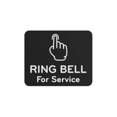 Image of Ring Bell For Service Sign Adhesive Sticker Notice, SILVER/GOLD/BLACK engraved with Universal Icon Symbol and Text (Size 12cm x 10cm) (Black)