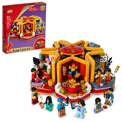 Image of LEGO Lunar New Year Traditions 80108 Building Kit; Gift Toy for Kids Aged 8 and Up; Set Featuring 6 Festive Scenes 12 Minifigures, Including The God of Wealth (1,066 Pieces)