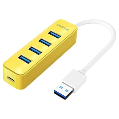 Image of iDsonix USB Hub, 4 Port 3.0 5Gbps HighSpeed Data Transmission Hub for Laptop, iMac, Surface Pro, XPS, Flash Drives, Mobile HDD, Xbox, Printer, Camera, and More Yellow