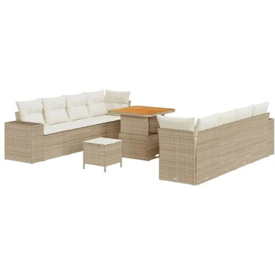 Image of vidaXL 11 Piece Garden Sofa Set with Cushions Beige Poly Rattan Acacia