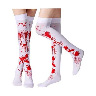 Image of Tatuo Women Stockings High Socks for Halloween Cosplay Costume, 2 Pairs (Blood Stained)