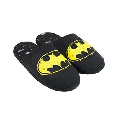 Image of DC Comics Batman Slippers Dark Knight Logo Men&#039;s Black Polyester House Shoes