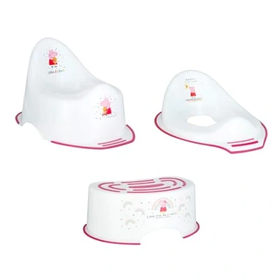 Image of Peppa Pig Pink Potty Training Toilet Seat, Plus Step Stool, Lightweight, Anti Stick, Wipe Clean Portable Seat 18M+ Toddler Range 3 Piece Set for Kids