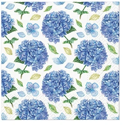 Image of Tete a 3Ply Pastel Flowery Tissue Paper Napkins Decoupage Serviettes 33cm x Pack of 20 (Rhythmic Hydrangea)
