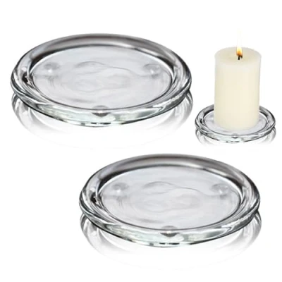 Image of Glass Round Candle Plates Cup Mat, 2 Pack 10cm/4 Inches Transparent Pillar Holder Stand Tealight Plate for Spa Decorations, Weddings, Parties, Home Decor, Table Centrepieces &amp; Gifts