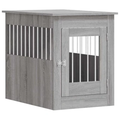 Image of vidaXL Engineered Wood Dog Crate Furniture Grey Sonoma Kennel doubling as End Table Ventilated and Lockable Design for Living Room