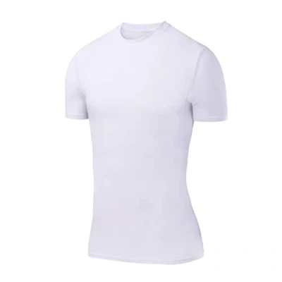 Image of PowerLayer Boys&#039; Compression Baselayer Top Short Sleeve Under T Shirt White, 8 10 Years (Boys Medium)