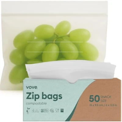 Image of Vove Plant Based Snack size Zip Lock bags Resealable, Bio and Eco Friendly Freezer Sandwich, Snacks Vegetable food storage Plastic alternative 50