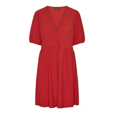 Image of PIECES Women&#039;s Pcluna Ss V Neck Short Dress Sa Bc Summer, Poinciana, XL
