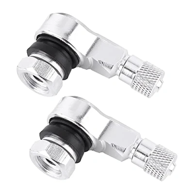 Image of Aluminum Wheels Tire Valve Stems Caps 90 Degree Black 2pcs 11.3mm for Universal Motorcycle Standard Tubeless Tires(Silver)