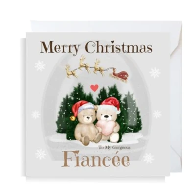 Image of Second Ave Cute Bear Fiancee Square Christmas Xmas Holiday Festive Greetings Card