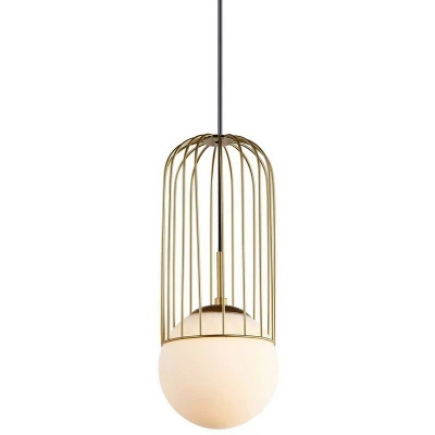 Image of Italux Lighting Modern Hanging Pendant Golden 1 Light with Gold, White Shade, E27 ITLMDM 3939/1 GD
