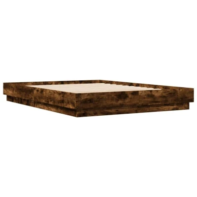 Image of vidaXL Bed Frame with LED without Mattress Smoked Oak 150x200 cm King Size