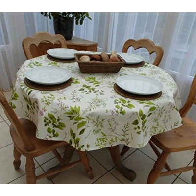 Image of 55&quot; (140cm) DIAMETER ROUND PVC/VINYL TABLECLOTH HERB GARDEN DESIGN