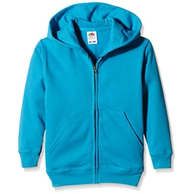 Image of Fruit of the Loom Unisex Kids Zip front Classic Hooded Sweat, Azure, 14 15 Years (Manufacturer Size:36)