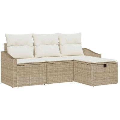 Image of vidaXL 4 Piece Garden Sofa Set with Cushions Beige Poly Rattan
