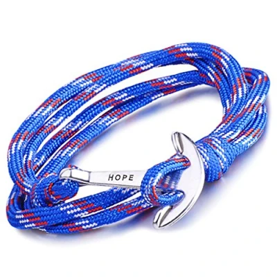 Image of Infinite U Fashion Hope Sailor Anchor Womens Mens Wrap Bracelet Braided Colorful Nylon Rope Alloy Multilayer Charm Wristband Bangle