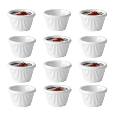Image of Chabrias Pack of 12 Fluted Traditional Melamine Ramekins Condiment Pots, Sauce Ramekins, Dip Bowls, Tough Plastic Made in England (White 1oz)
