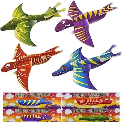 Image of G4GADGET Pack of 12 Dinosaur Flying Glider Planes Kids Gift Party Loot Bag Stocking Fillers Fun
