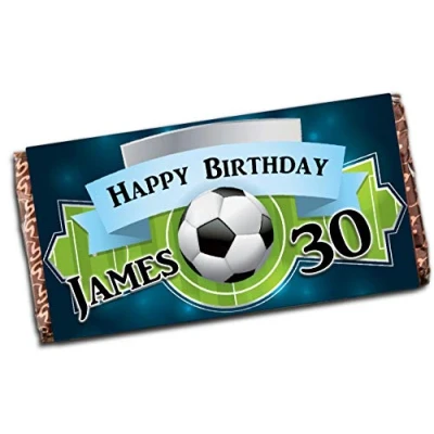Image of Personalised Happy Birthday Football Milk Chocolate Bar 18th 21st 30th 40th 50th 60th 70th 80th Present N60 Any Age