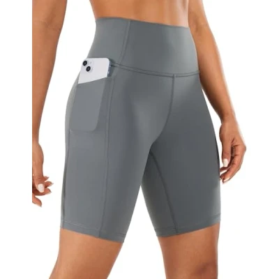 Image of CRZ Yoga Women&#039;s Naked Feeling 8&#039;&#039; Shorts with Pockets High Waisted Gym Cycling Fitness Dark Carbon 8