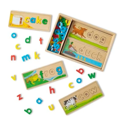 Image of Melissa &amp; Doug See Spell, Spelling Game, Wooden Alphabet Letters and Words, Word Flash Cards, Learning Toy, Motor Skills, Problem Solving, for 4 6 year olds, Gift Boy or Girl