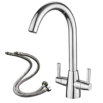 Image of Heable Kitchen Mixer Tap Dual Lever Swivel Spout Chrome Sink Taps with UK Standard Fittings