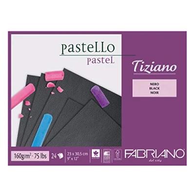 Image of Fabriano Honsell Tiziano 46723305 Pastel Pad Black 23.0 x 30.5 cm 24 Sheets 160 g/m² High Grain Acid and Resistant to Ageing, Grippy, Rough Surface