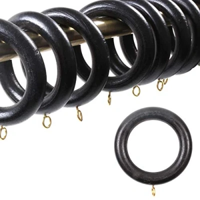 Image of Merriway 50x Black Wooden Curtain Rod Rings 45mm Inner Diameter Hanging Set