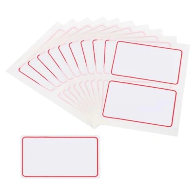 Image of M&amp;G 100 Pcs Name Tag Stickers, Labels Stickers Waterproof Adhesive Blank for Stuff Daycare Supplies Bottle Clothes Fabric Folder Office Camp, 51x76mm, Red White