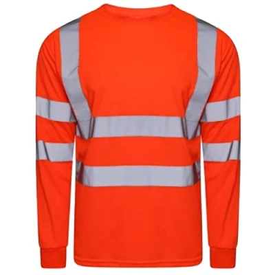 Image of Hi Viz Vis High Visibility Crew Neck Long Sleeves T Shirts Reflective Tape Safety Round Security Work Breathable Lightweight Workwear Tops (Orange 4X Large)