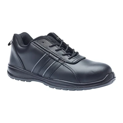 Image of Blackrock Leather Safety Shoes, Mens Womens Trainers, Steel Toe Cap Work Black Anti Slip Smart Light &amp; Utility Footwear, Workwear Size 8