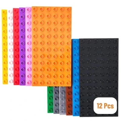 Image of Strictly Briks Premium LEGO COmpatible Big 12 Color Rainbow 7. 5&quot; x 3. 75&quot; Baseplate Set Pack with DUPLO Baseplates Bricks Large Pegs Only