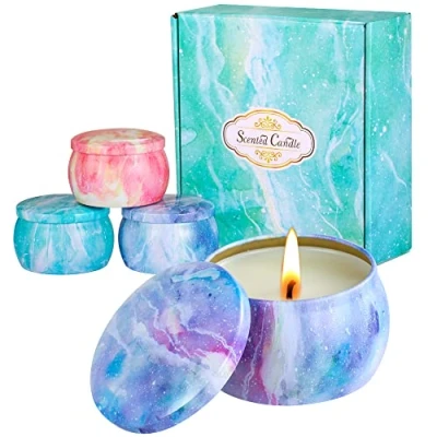 Image of Scented Candles Gift Set for Women，4 Pack 4.4 Oz 100% Natural Soy Wax with 8% Strongly Fragrance Essential Oils Stress Relief or Christmas Birthday Mother&#039;s Day