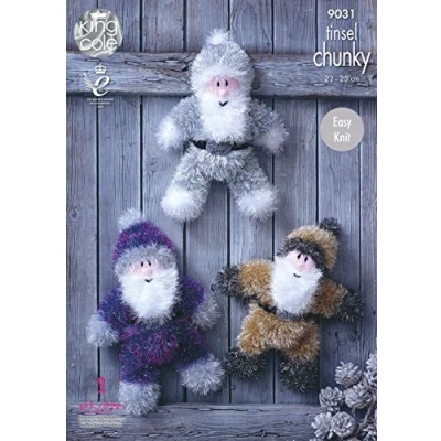 Image of King Cole Tinsel Chunky Easy Knit Knitting Pattern for Santa Claus Christmas Toys 3 Sizes (9031)