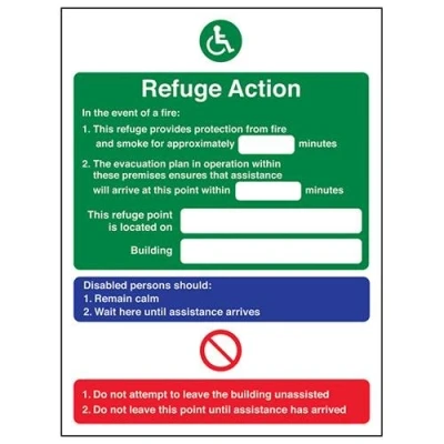 Image of V Safety Refuge Action/Point Located On Fire Notice Sign 150mm x 200mm 1mm Rigid Plastic