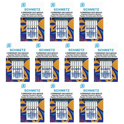 Image of 50 Schmetz Gold Embroidery Sewing Machine Needles Size 75/11 Box of 10 Cards