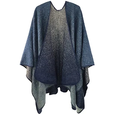 Image of Womens Reversible Oversized Blanket Poncho Cape Shawl Cardigans (One Size, Navy Blue)