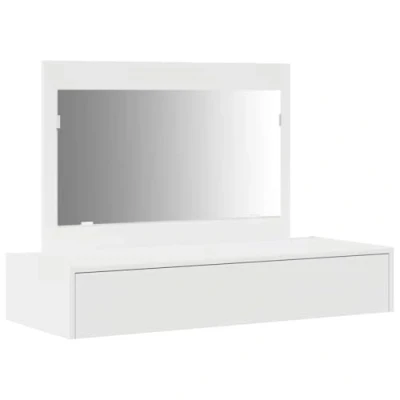 Image of vidaXL White Wood Dressing Table/Vanity Makeup Desk with Rectangular Mirror Compact 100x40x70 cm for Small Bedrooms