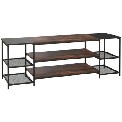 Image of HOMCOM TV Unit Cabinet for TVs up to 60 Inches, Industrial Stand with Storage Shelves Living Room, Brown and Black