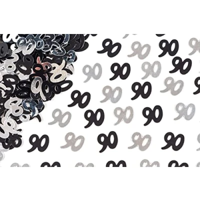 Image of SHATCHI 14g Black &amp; Silver 90th Birthday Confetti Foil Metallic Glitz Table Scatter Sprinkles Age Bday Party Decorations, 12mm
