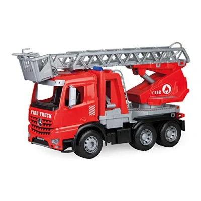 Image of Lena Worxx 04615 Fire Brigade Ladder Car Mercedes Benz Arocs, Engine Approx. 48 cm, Truck with Rotating &amp; Extendable and Water Sprayer, Robust Play for Children from 3 Years